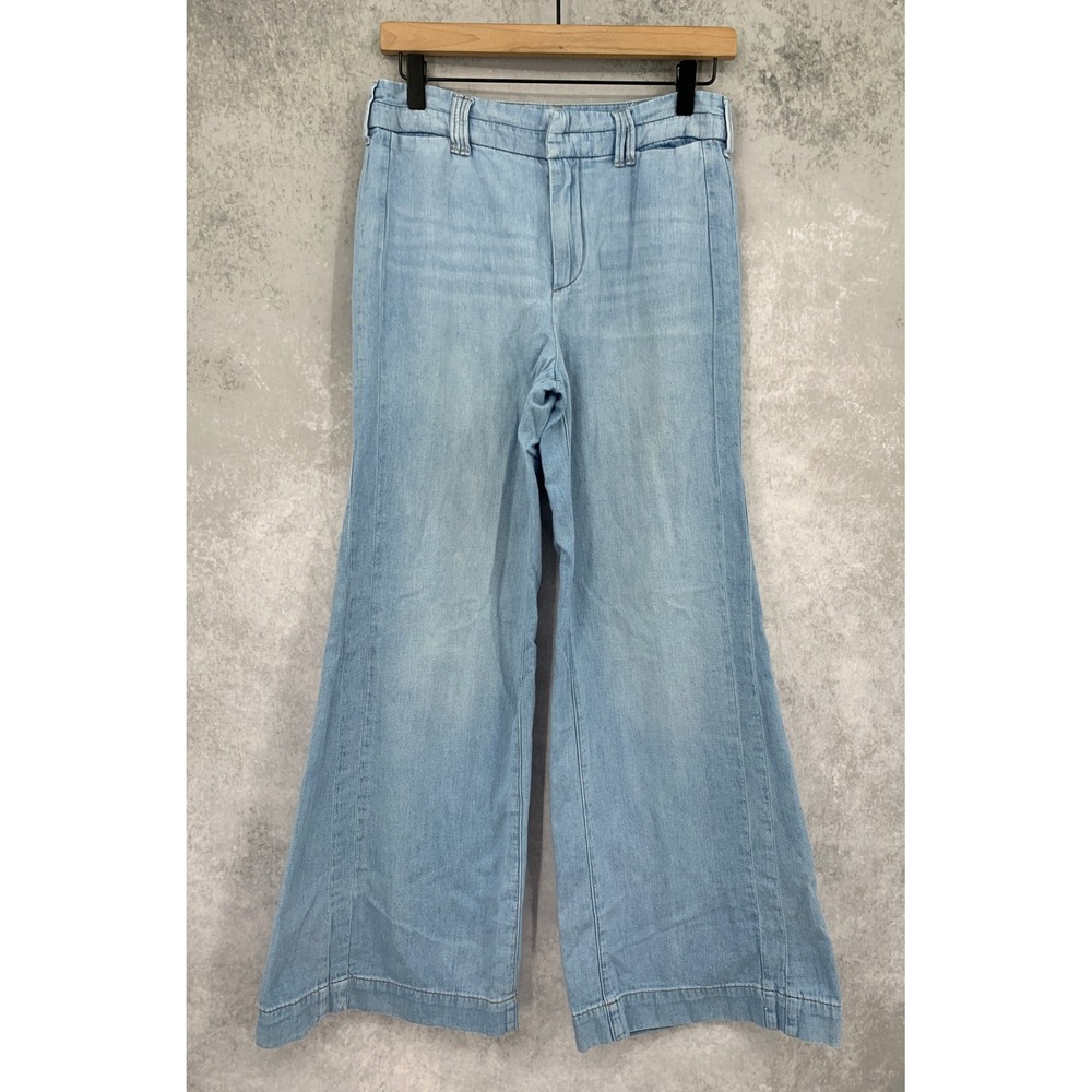 Pilcro Wide Leg Jeans Womens 27 Petite Blue Light Wash Cotton Linen Lightweight